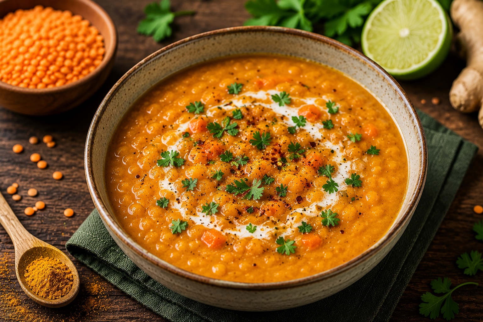 Zuppa vegana di lenticchie rosse e cocco