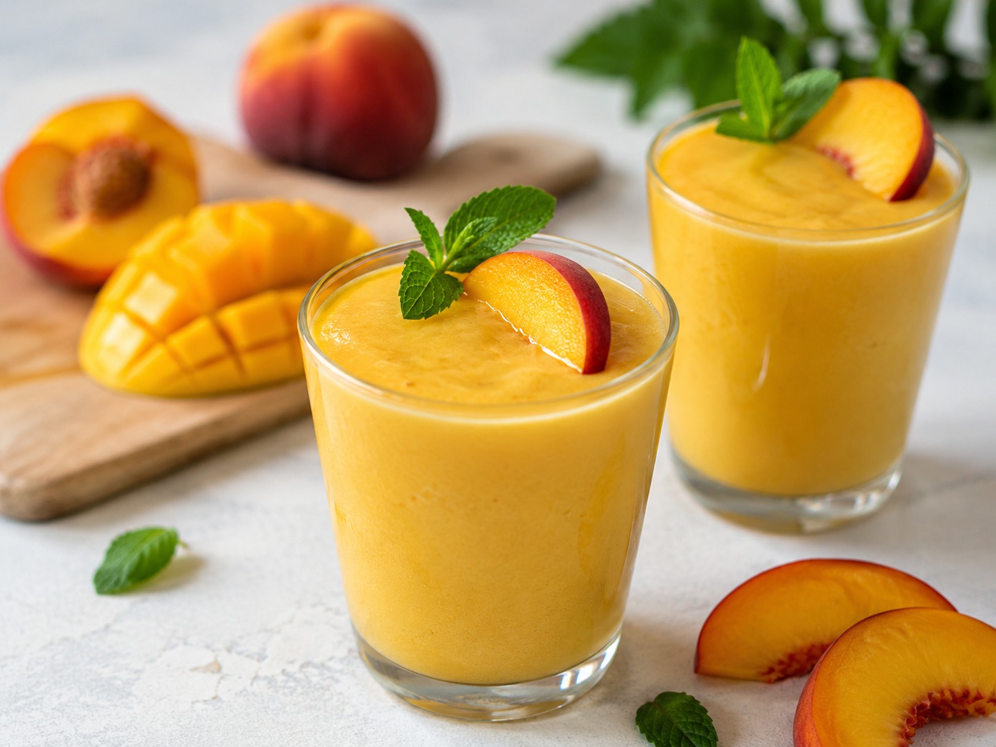 Smoothie vegano pesca e mango